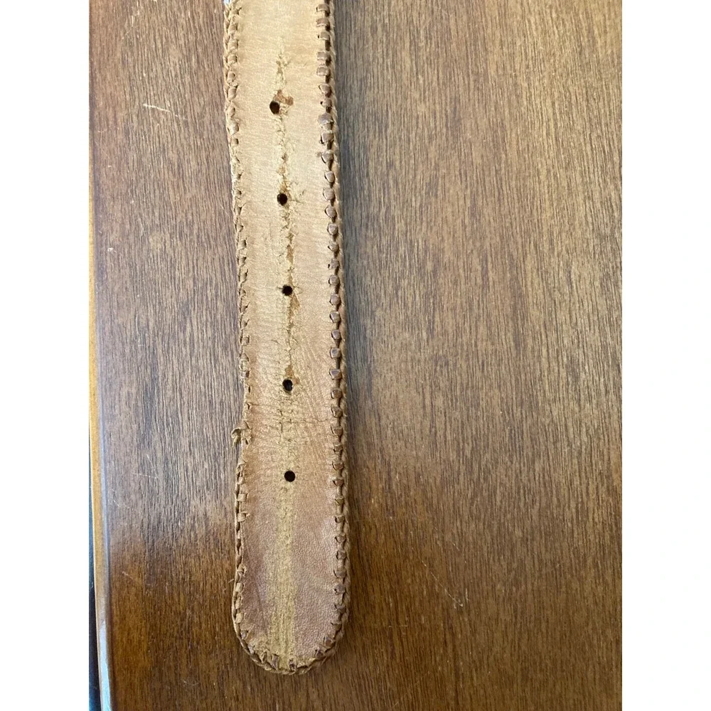 Vintage Guatemalan Woven‎ Leather Belt Tan Multi Color Boho Southwestern Size 34